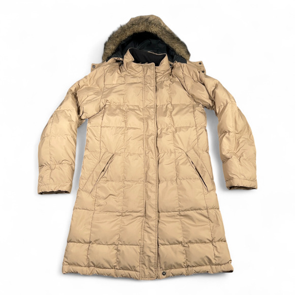 Eddie Bauer Coat Womens EXTRA SMALL Brown Parka Puffer Down Hooded Fur Trim - Picture 1 of 10